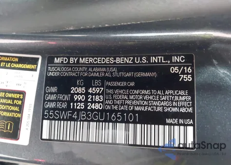 2016 Mercedes-Benz C 300 из США, поврежденный, VIN 55SWF4JB3GU165101